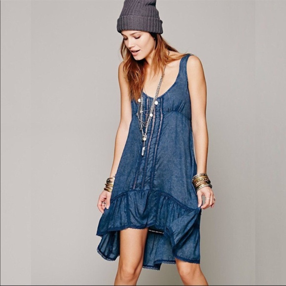 Free People Boho Parisian Slip in blue denim
